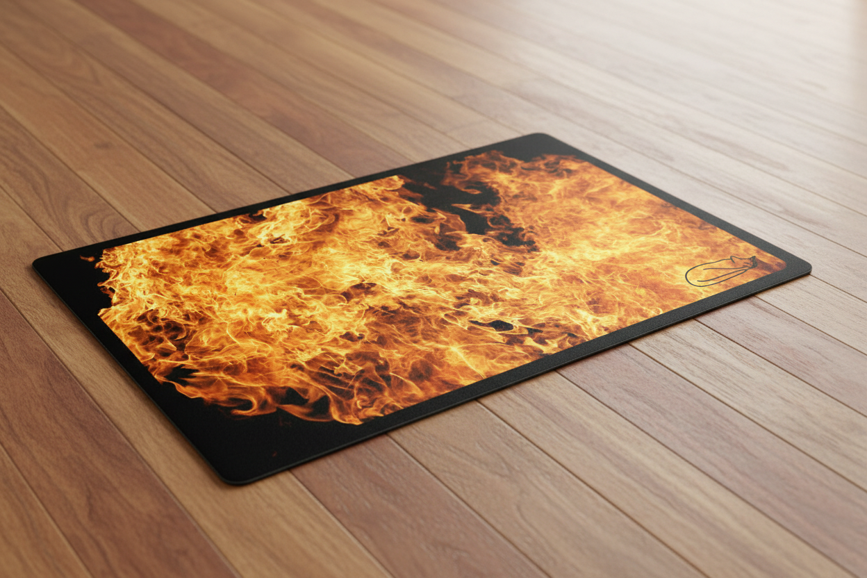 Fire Mat Low Angle on Wood Floor