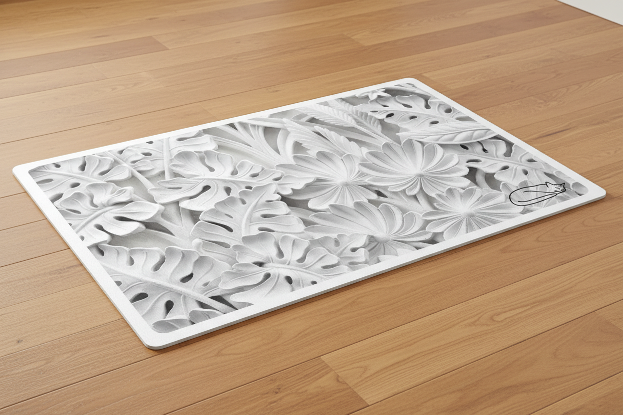 White Leaf Mat Low Angle on Wood Floor