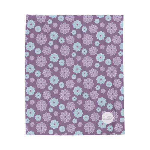 Velveteen Plush Blanket - Blue and Purple Flowers