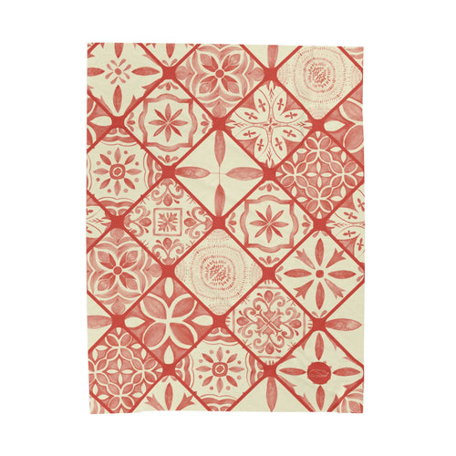 Velveteen Plush Blanket - Red Tiles