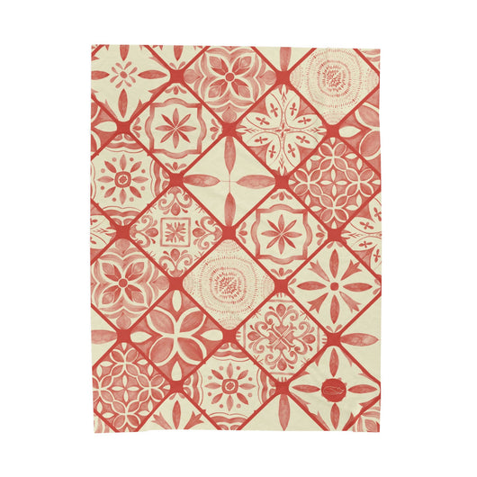 Velveteen Plush Blanket - Red Tiles