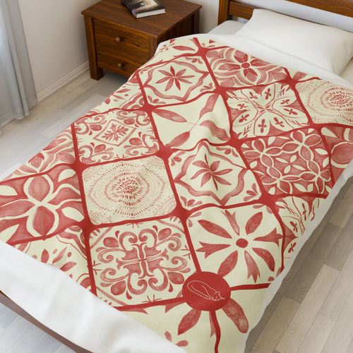 Velveteen Plush Blanket - Red Tiles