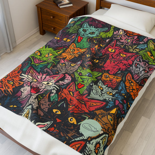 Velveteen Plush Blanket - Spooky Cats