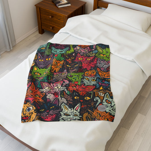 Velveteen Plush Blanket - Spooky Cats