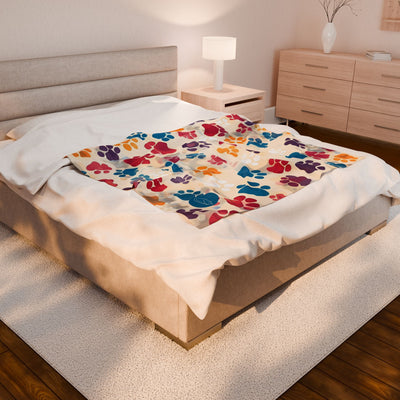 Velveteen Plush Blanket - Paw Prints