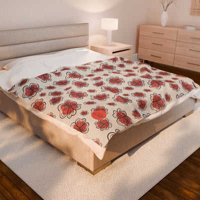 Velveteen Plush Blanket - Red Flowers