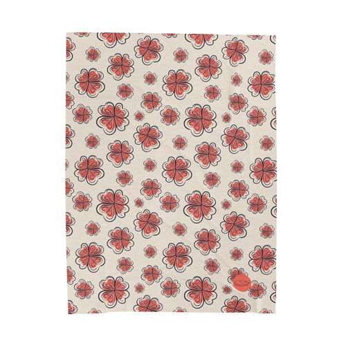 Velveteen Plush Blanket - Red Flowers