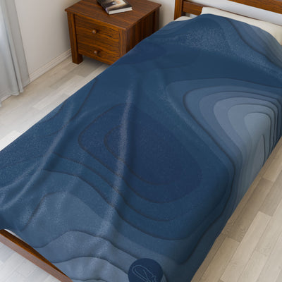 Velveteen Plush Blanket - Topographic Blue