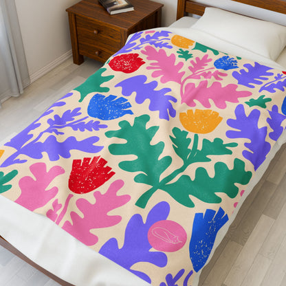 Velveteen Plush Blanket - Colorful Flowers