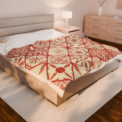 Velveteen Plush Blanket - Red Tiles