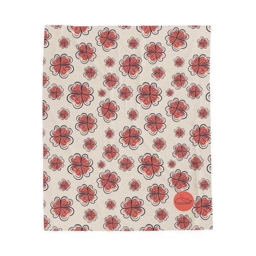 Velveteen Plush Blanket - Red Flowers