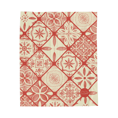 Velveteen Plush Blanket - Red Tiles
