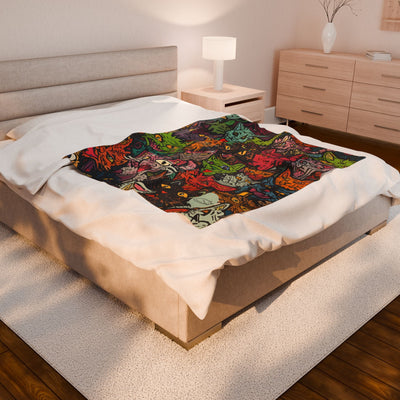Velveteen Plush Blanket - Spooky Cats