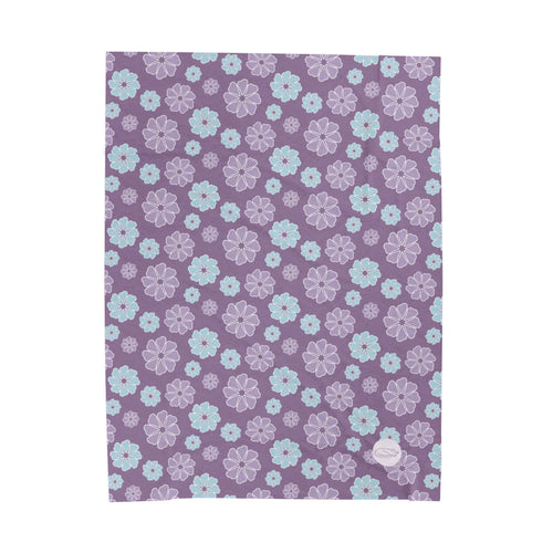 Velveteen Plush Blanket - Blue and Purple Flowers