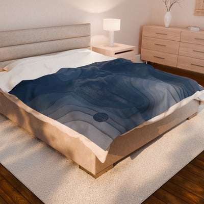 Velveteen Plush Blanket - Topographic Blue