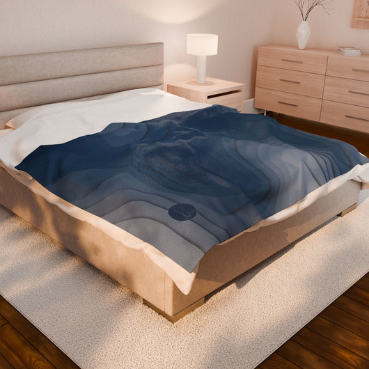 Velveteen Plush Blanket - Topographic Blue