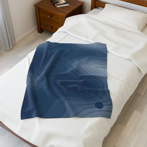 Velveteen Plush Blanket - Topographic Blue