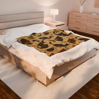 Velveteen Plush Blanket - Brown Cats