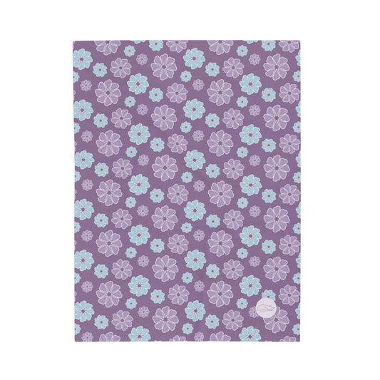 Velveteen Plush Blanket - Blue and Purple Flowers