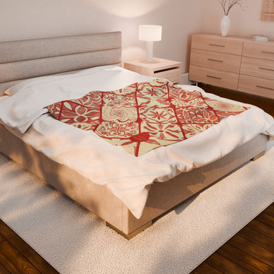 Velveteen Plush Blanket - Red Tiles
