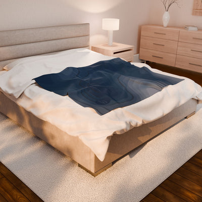 Velveteen Plush Blanket - Topographic Blue