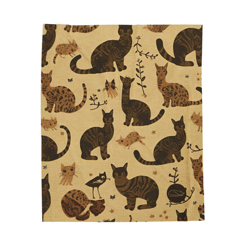 Velveteen Plush Blanket - Brown Cats