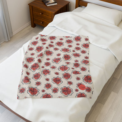 Velveteen Plush Blanket - Red Flowers