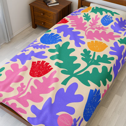 Velveteen Plush Blanket - Colorful Flowers