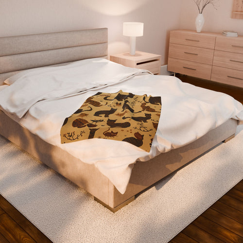 Velveteen Plush Blanket - Brown Cats