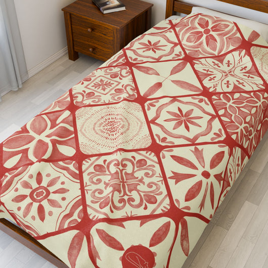 Velveteen Plush Blanket - Red Tiles