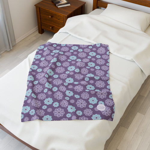 Velveteen Plush Blanket - Blue and Purple Flowers