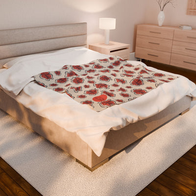 Velveteen Plush Blanket - Red Flowers