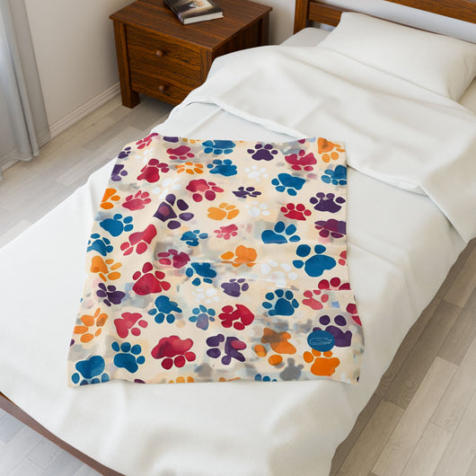Velveteen Plush Blanket - Paw Prints