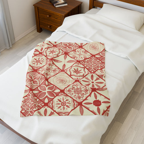 Velveteen Plush Blanket - Red Tiles