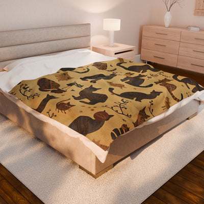 Velveteen Plush Blanket - Brown Cats