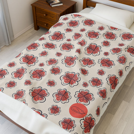 Velveteen Plush Blanket - Red Flowers