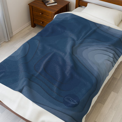 Velveteen Plush Blanket - Topographic Blue