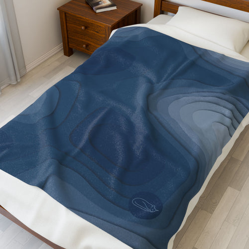 Velveteen Plush Blanket - Topographic Blue