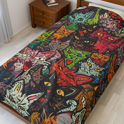 Velveteen Plush Blanket - Spooky Cats
