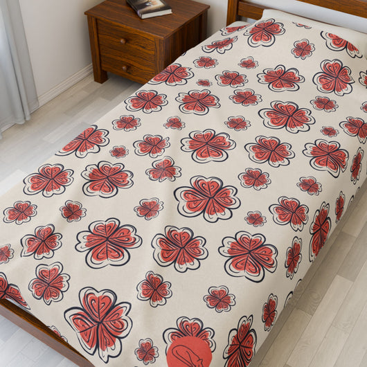 Velveteen Plush Blanket - Red Flowers