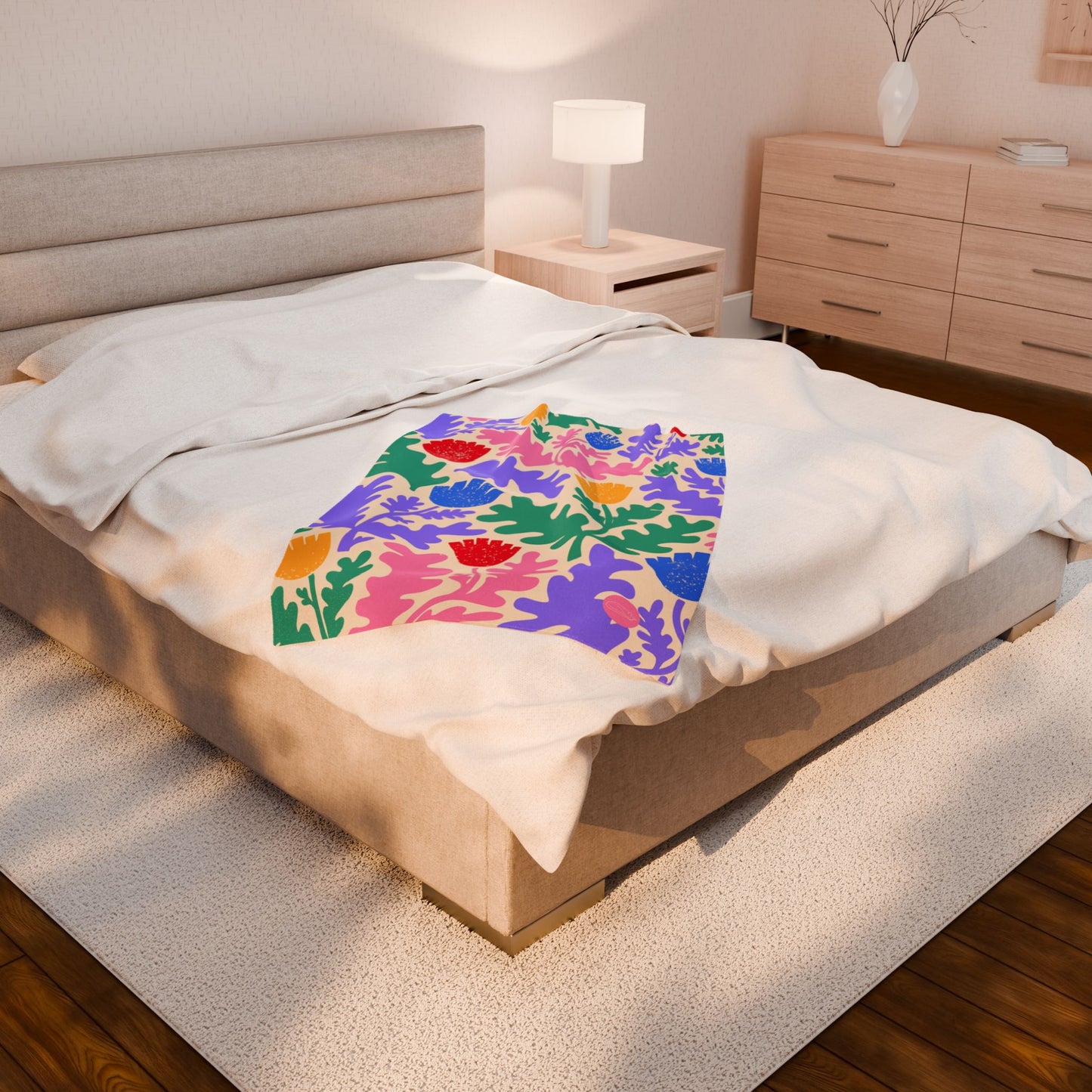 Velveteen Plush Blanket - Colorful Flowers