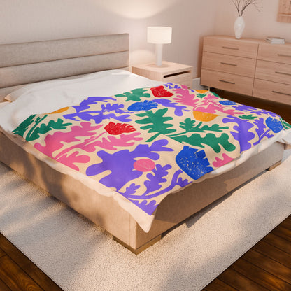 Velveteen Plush Blanket - Colorful Flowers