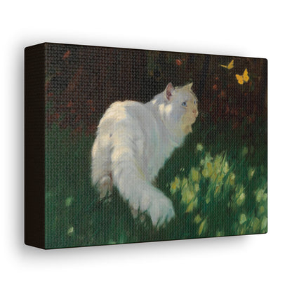 Art For Your Cat White Cat and Butterflies Arthur Heyer 1923 Portrait Painting Artist Canvas High-Quality
