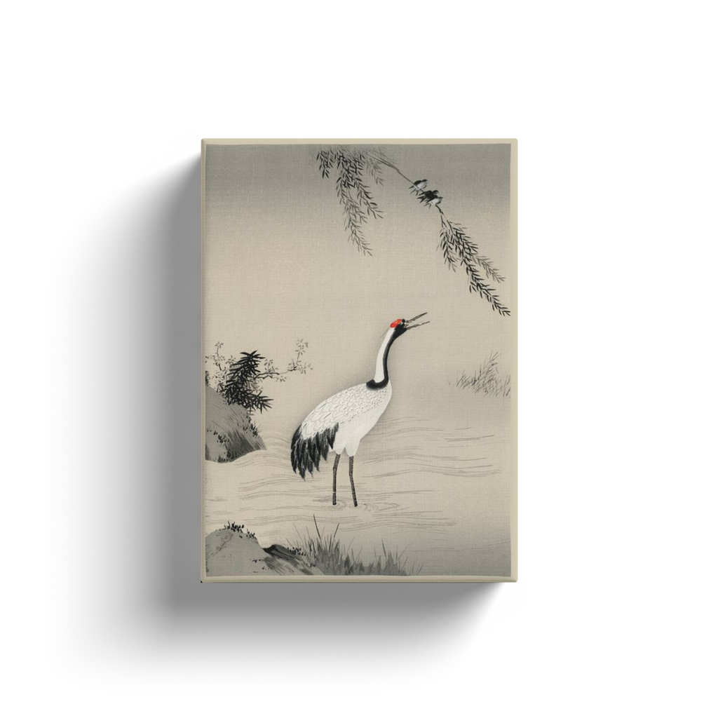 Un retrato tradicional de una hermosa grulla japonesa